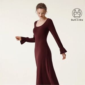 NWT‎ OGL Light Poet Sleeve Brami Dress Medium Thermal U Neck Midi Red